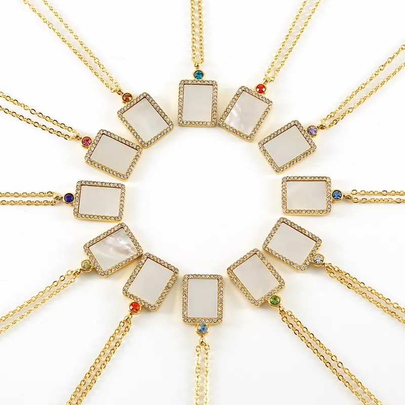 Modern Style Simple Style Rectangle Stainless Steel Plating Inlay Rhinestones Shell Zircon 18K Gold Plated Pendant Necklace_colorza_1