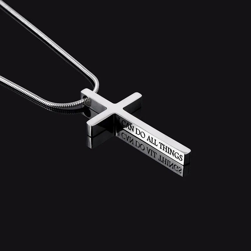 Simple Style Streetwear Cross Letter Stainless Steel Plating Carving Pendant Necklace Long Necklace_colorza_2