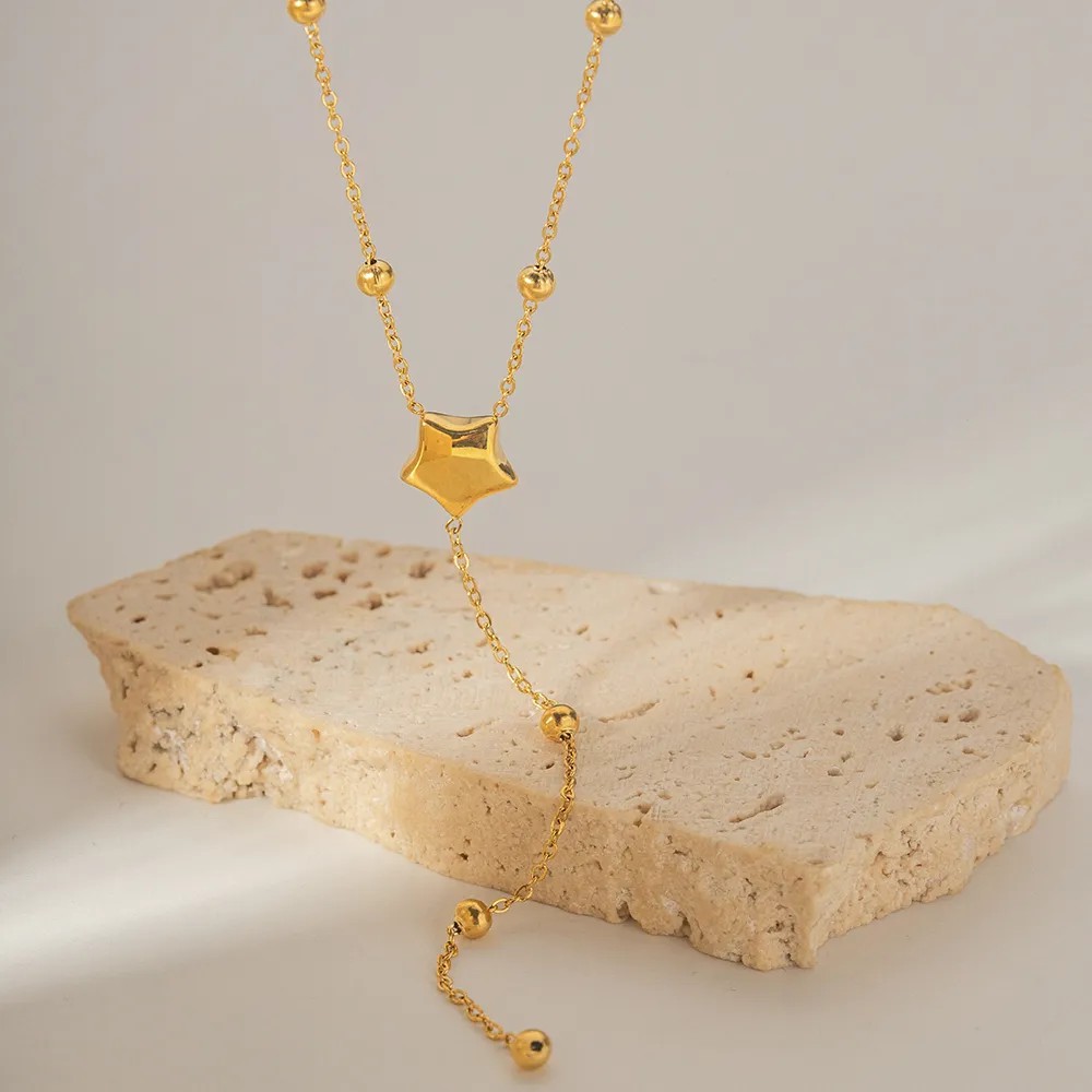 INS Style Simple Style Star Stainless Steel Plating 18K Gold Plated Pendant Necklace Long Necklace_colorza_2