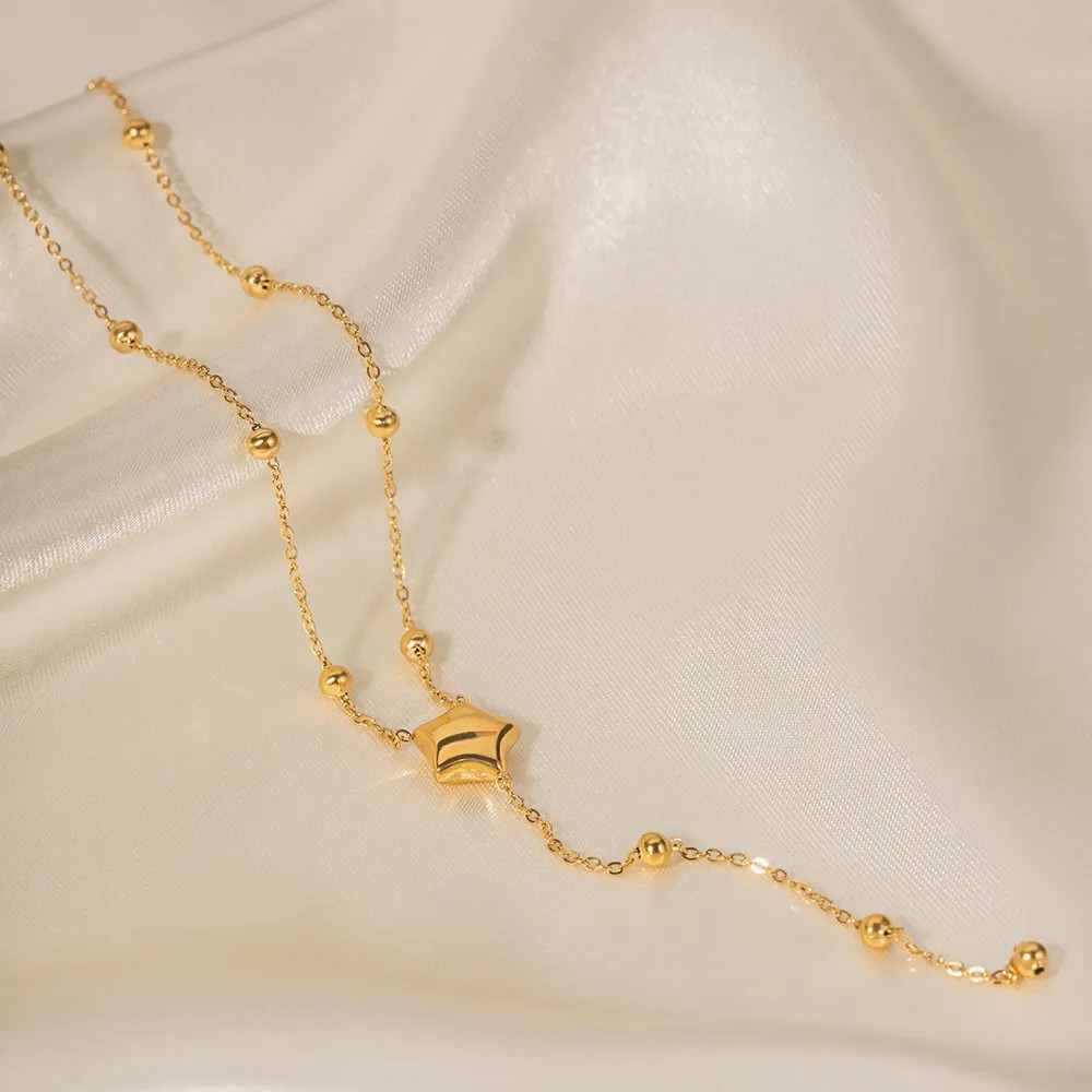 INS Style Simple Style Star Stainless Steel Plating 18K Gold Plated Pendant Necklace Long Necklace_colorza_3