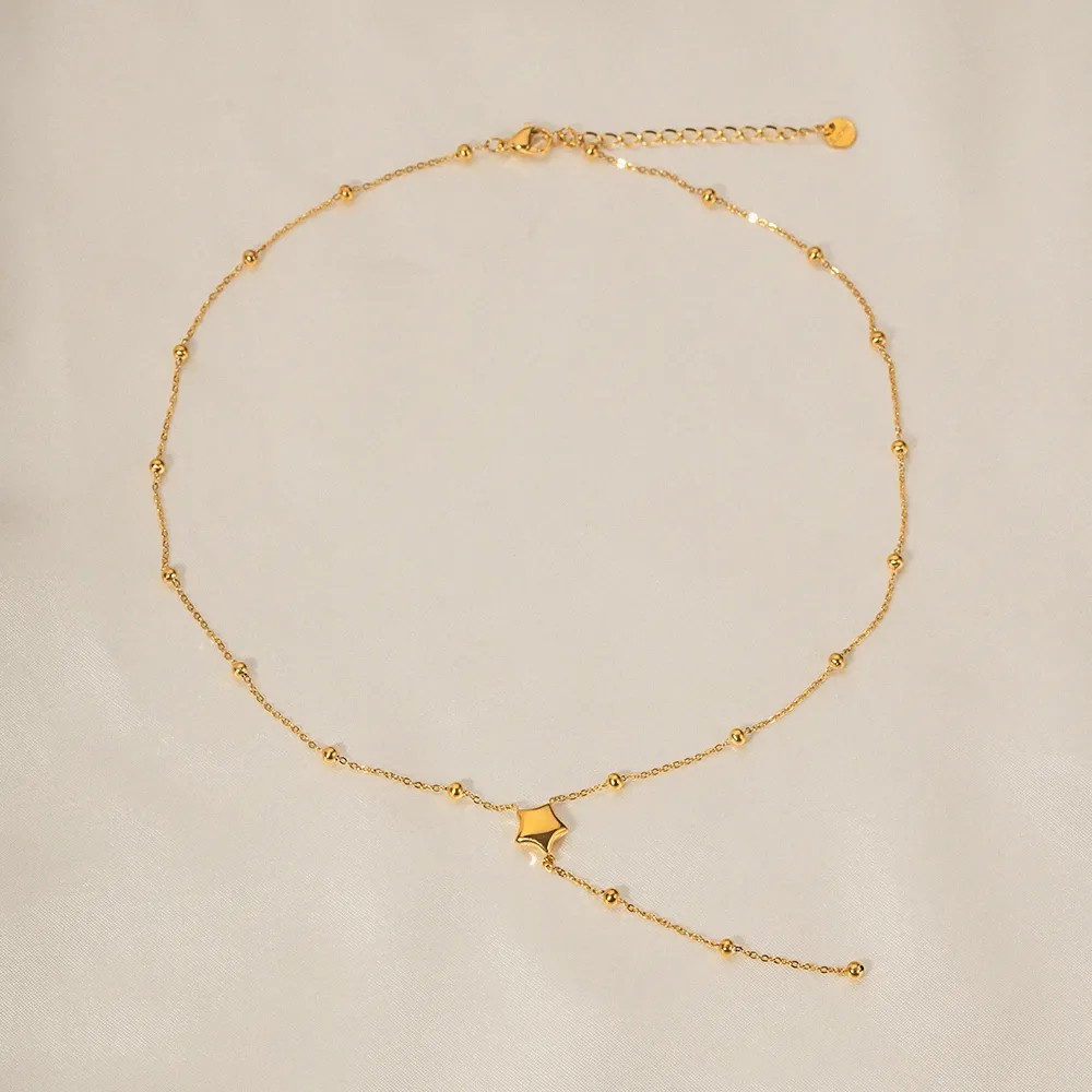 INS Style Simple Style Star Stainless Steel Plating 18K Gold Plated Pendant Necklace Long Necklace_colorza_4