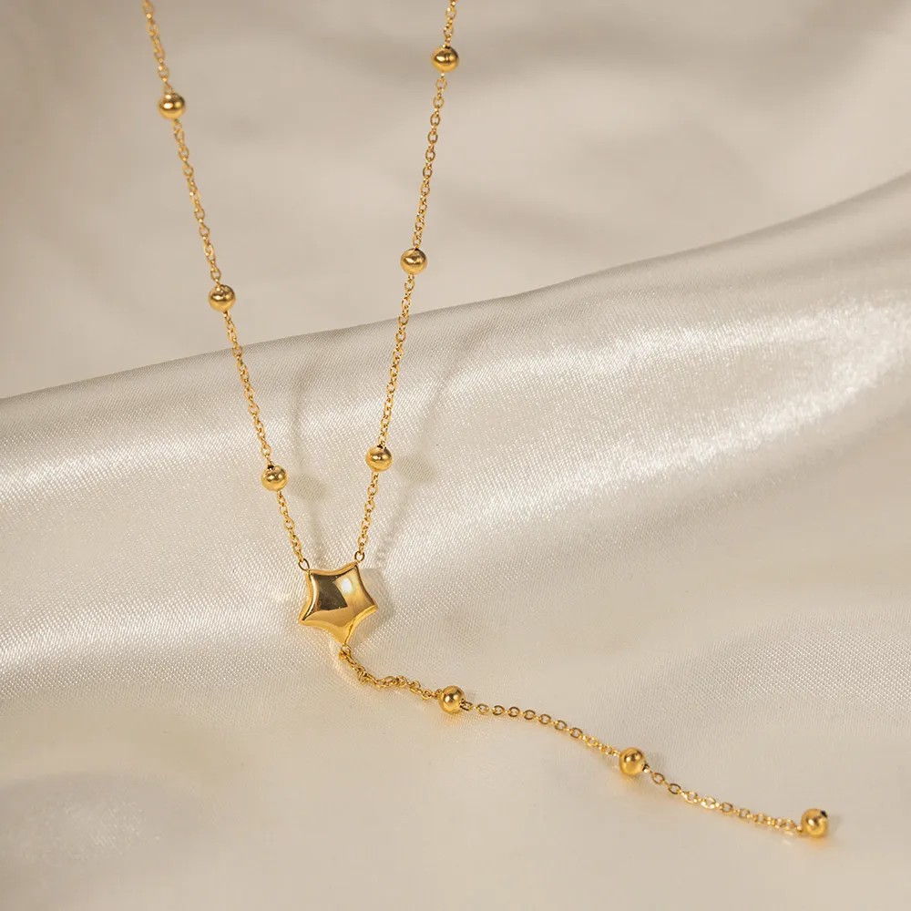 INS Style Simple Style Star Stainless Steel Plating 18K Gold Plated Pendant Necklace Long Necklace_colorza_5