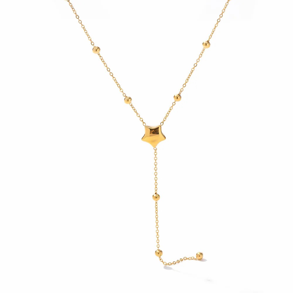 INS Style Simple Style Star Stainless Steel Plating 18K Gold Plated Pendant Necklace Long Necklace_colorza_6