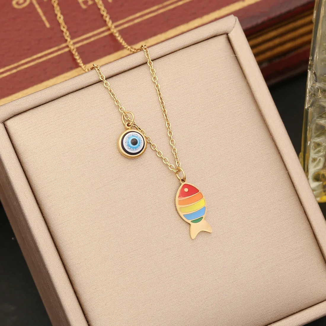 Simple Style Commute Animal Devil'S Eye Heart Shape Stainless Steel Enamel Inlay Shell Zircon Pendant Necklace_colorza_2