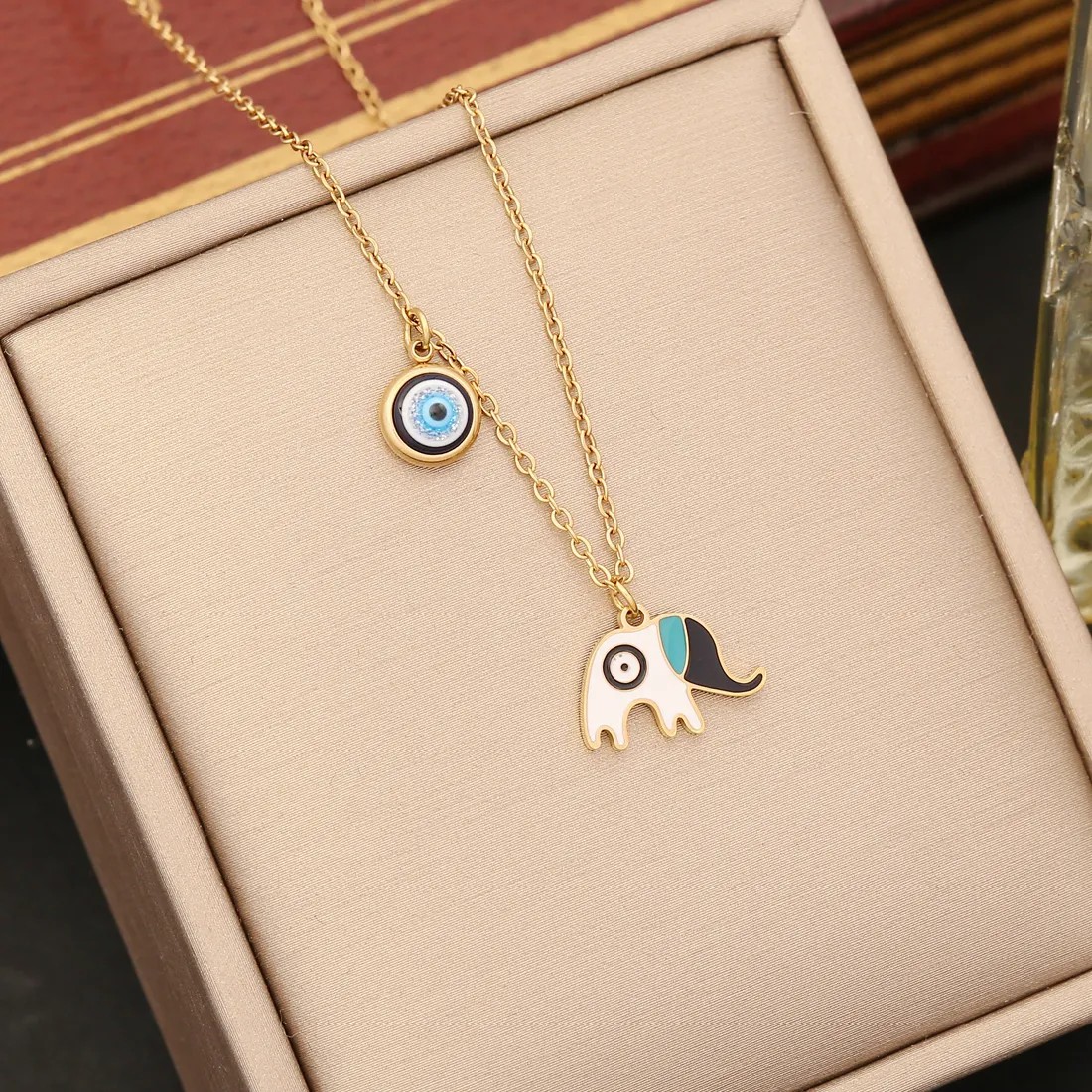 Simple Style Commute Animal Devil'S Eye Heart Shape Stainless Steel Enamel Inlay Shell Zircon Pendant Necklace_colorza_4