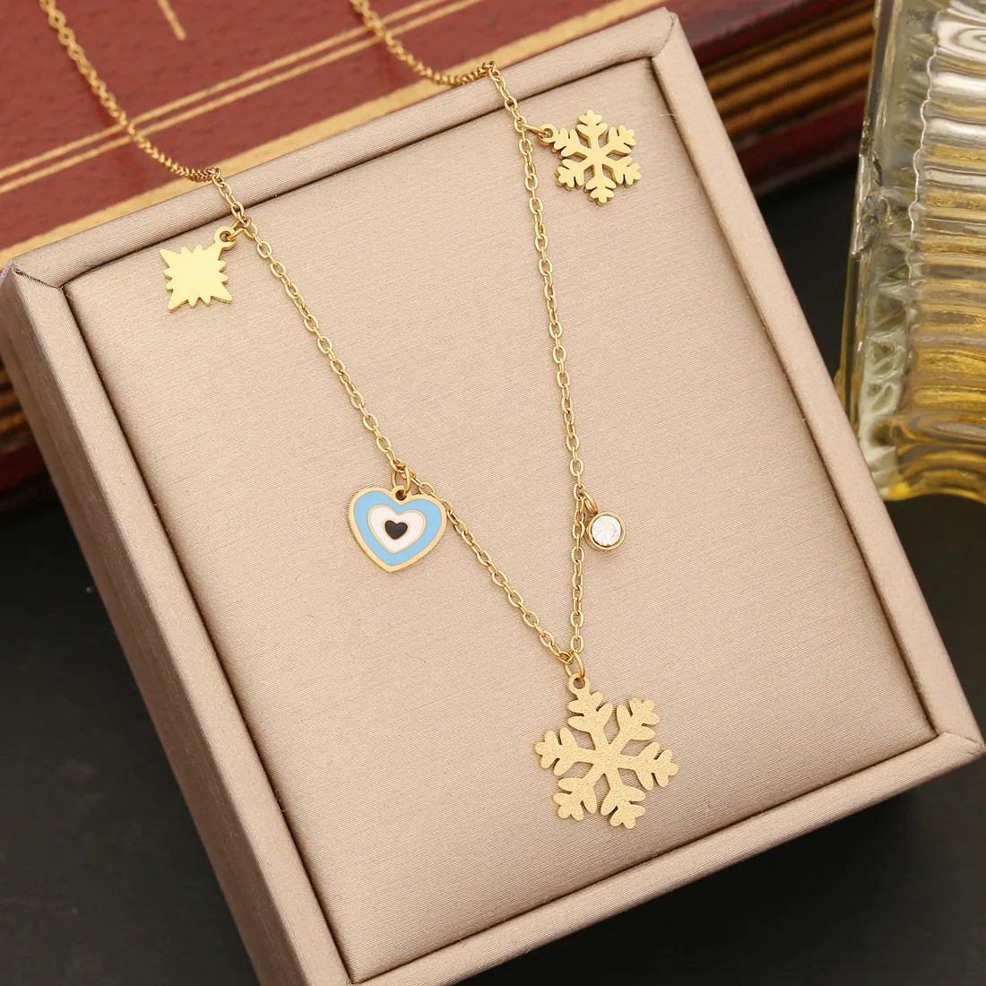 Simple Style Commute Animal Devil'S Eye Heart Shape Stainless Steel Enamel Inlay Shell Zircon Pendant Necklace_colorza_5