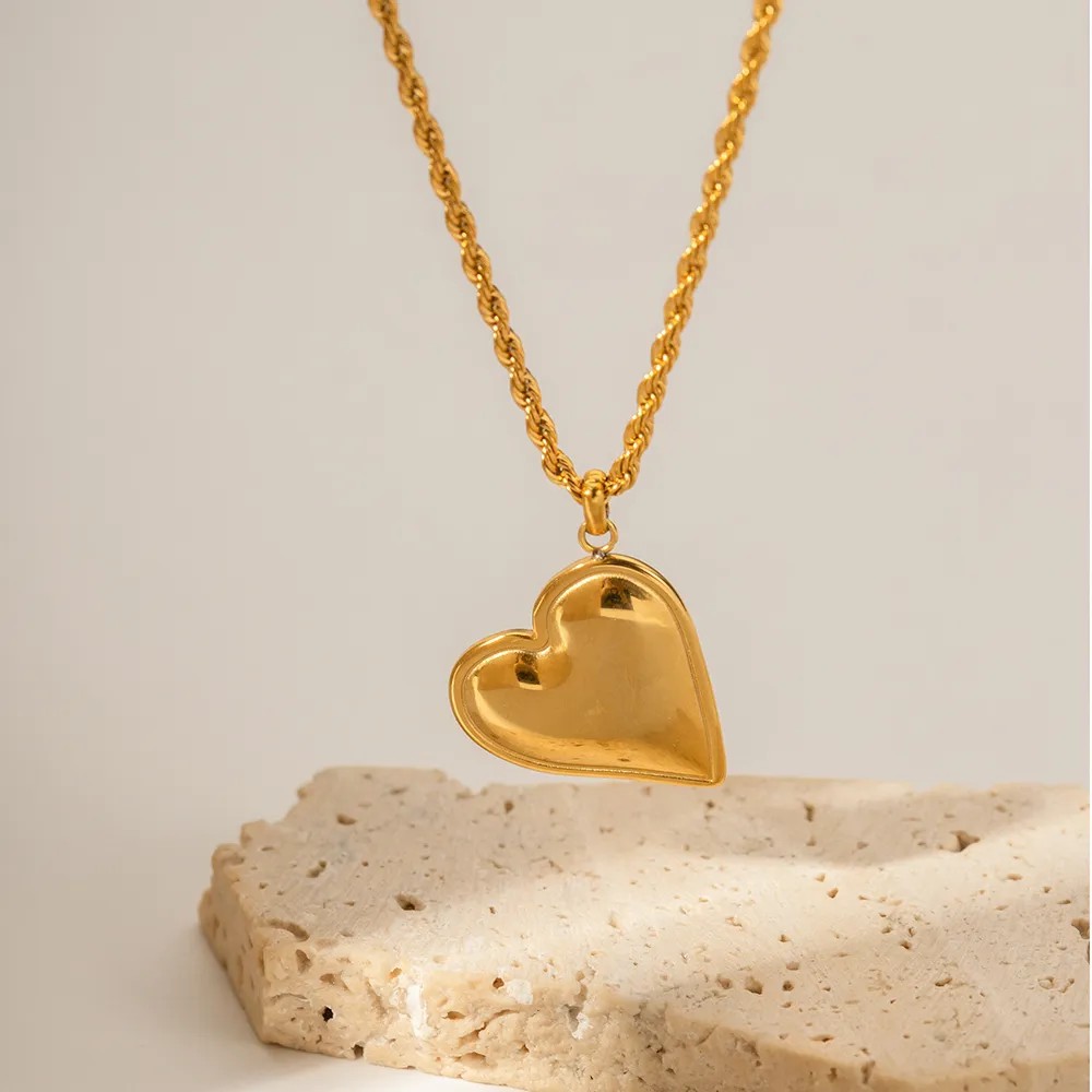 INS Style Simple Style Heart Shape Stainless Steel Plating 18K Gold Plated Pendant Necklace Long Necklace_colorza_1