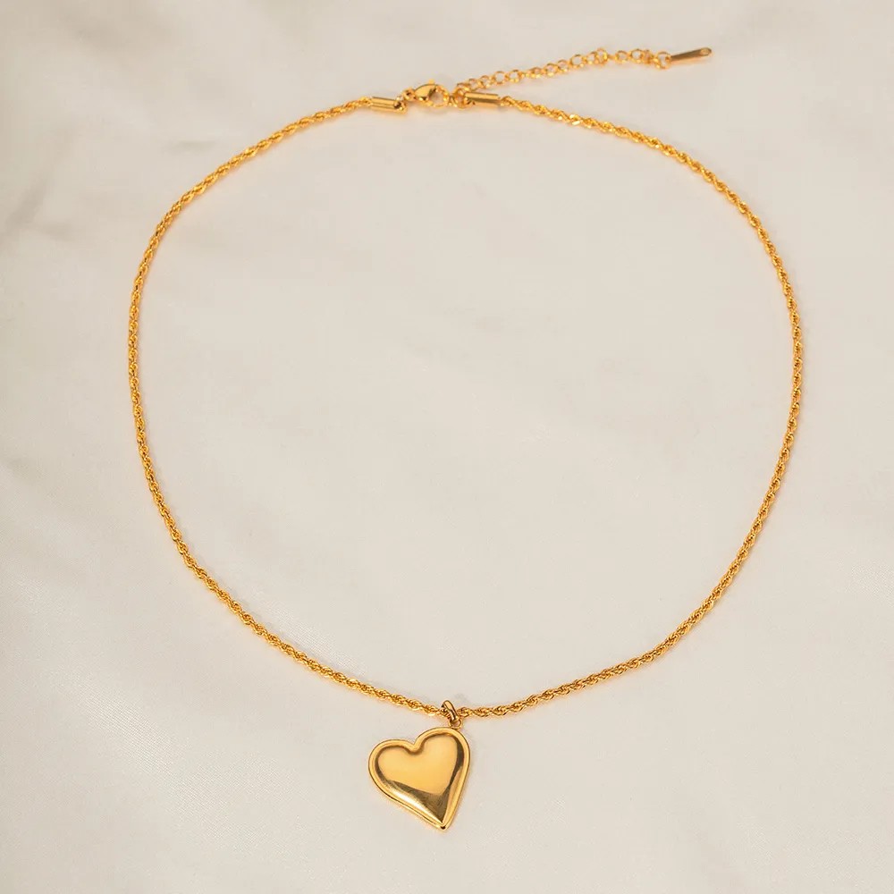 INS Style Simple Style Heart Shape Stainless Steel Plating 18K Gold Plated Pendant Necklace Long Necklace_colorza_3