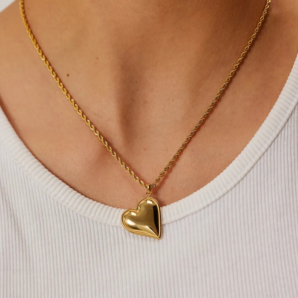 INS Style Simple Style Heart Shape Stainless Steel Plating 18K Gold Plated Pendant Necklace Long Necklace_colorza_5