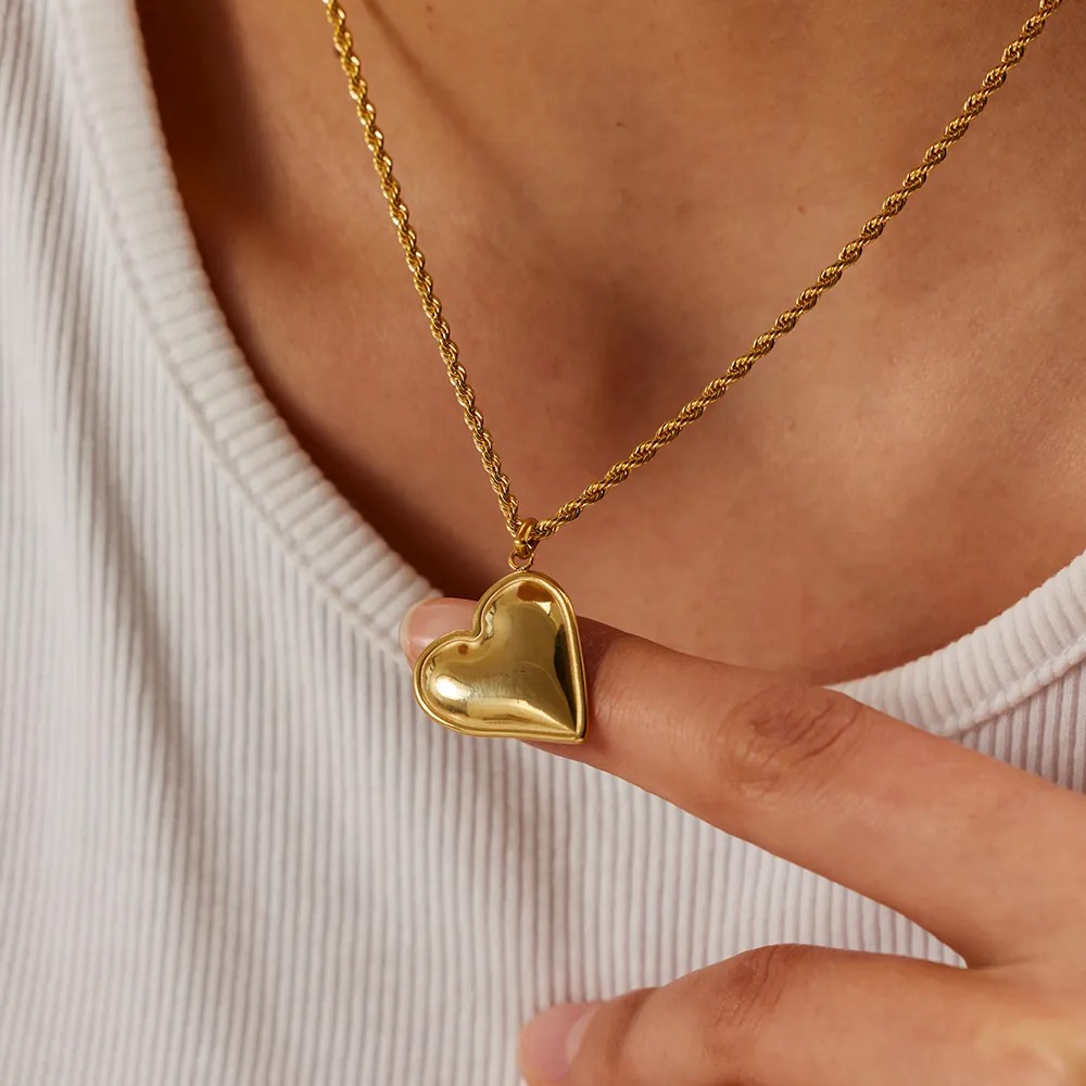 INS Style Simple Style Heart Shape Stainless Steel Plating 18K Gold Plated Pendant Necklace Long Necklace_colorza_7