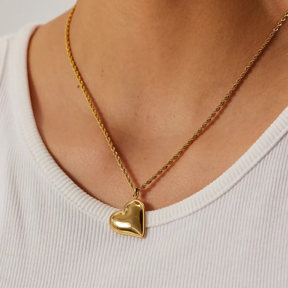 INS Style Simple Style Heart Shape Stainless Steel Plating 18K Gold Plated Pendant Necklace Long Necklace_colorza_8
