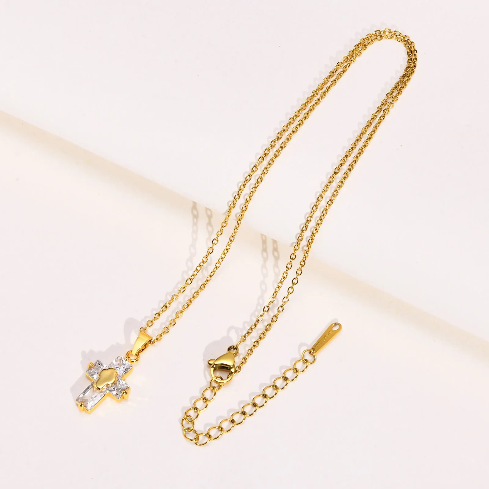 INS Style Casual Cross Stainless Steel Plating Inlay Zircon 18K Gold Plated Necklace Pendant_colorza_1