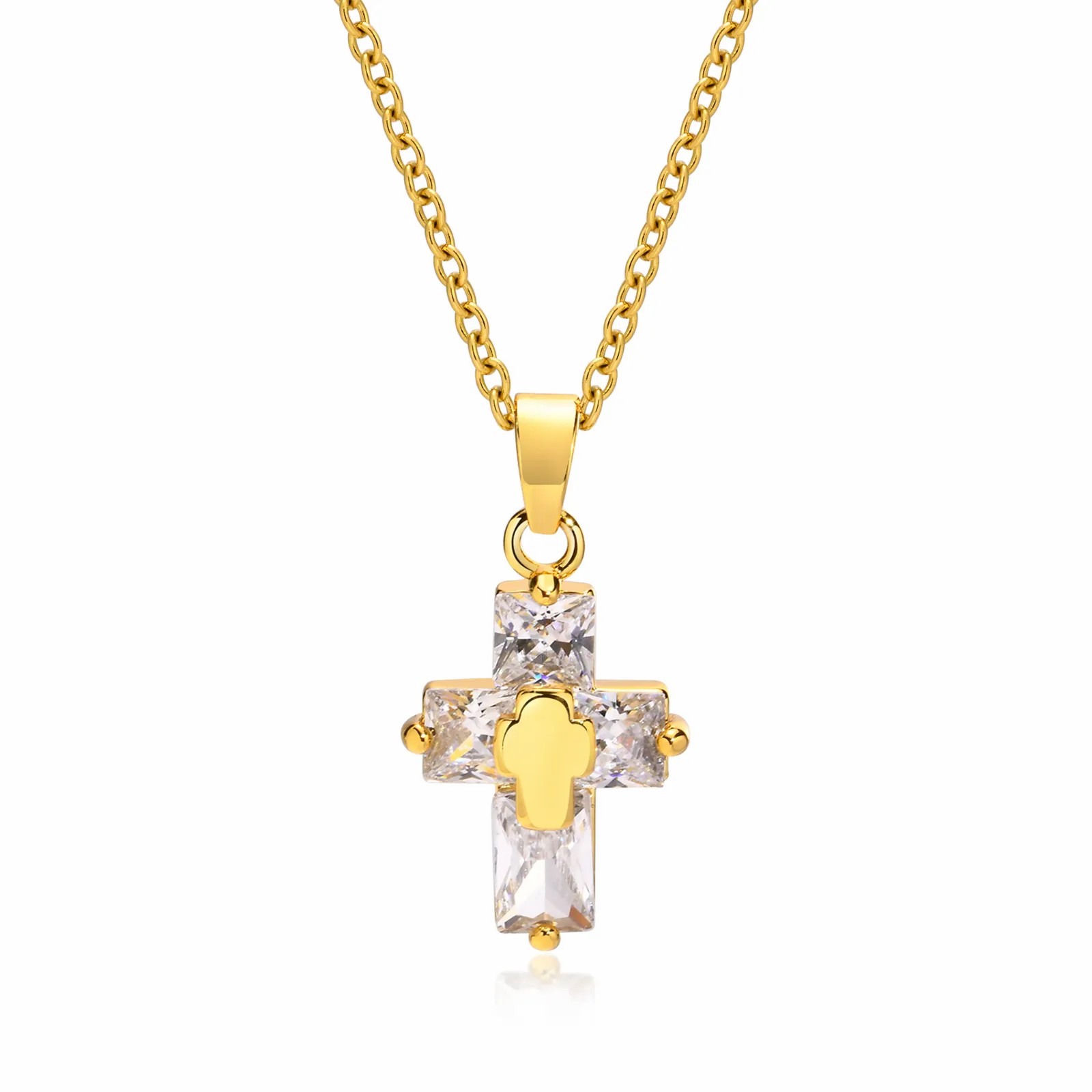 INS Style Casual Cross Stainless Steel Plating Inlay Zircon 18K Gold Plated Necklace Pendant_colorza_2