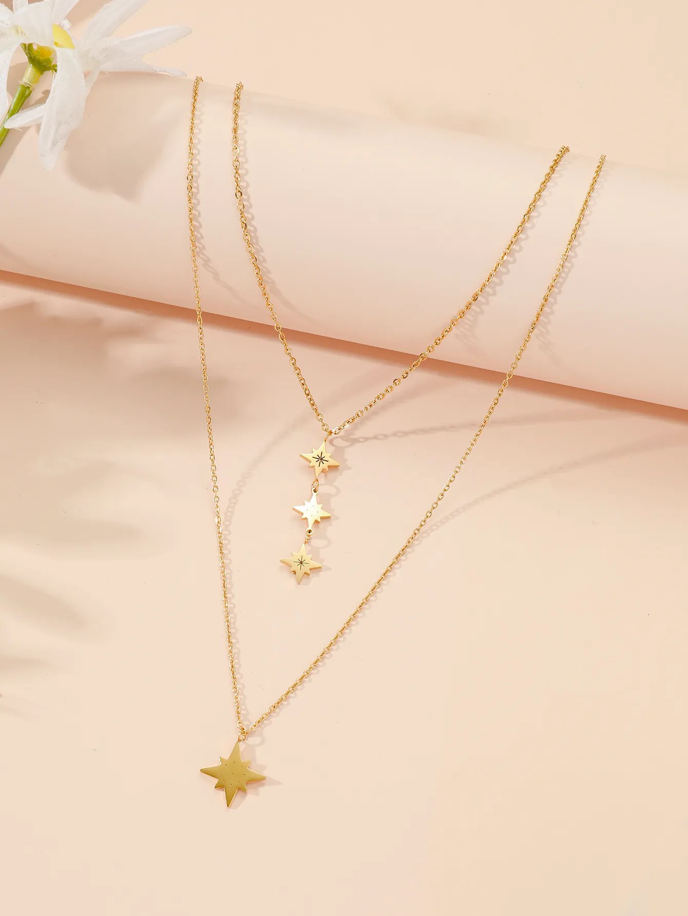 Simple Style Star Titanium Steel Plating 18K Gold Plated Layered Necklaces_colorza_1