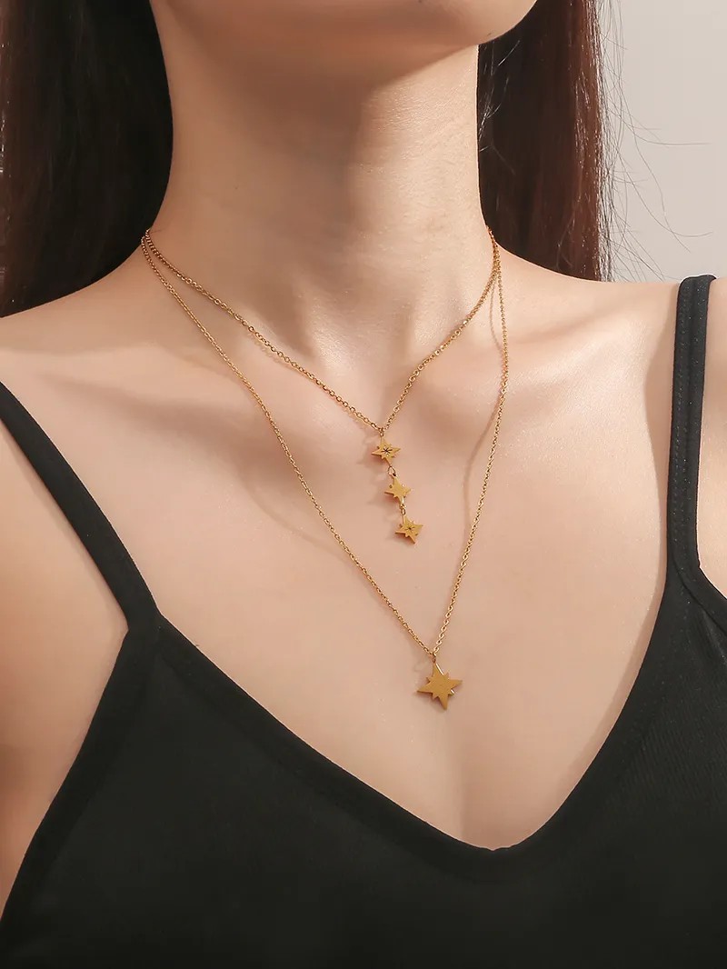 Simple Style Star Titanium Steel Plating 18K Gold Plated Layered Necklaces_colorza_3