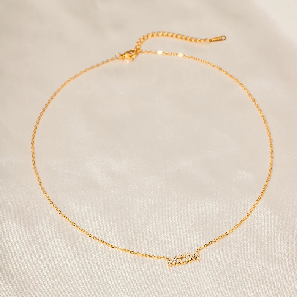 INS Style MAMA Simple Style Letter Stainless Steel Plating Hollow Out Inlay Zircon 18K Gold Plated Necklace_colorza_2