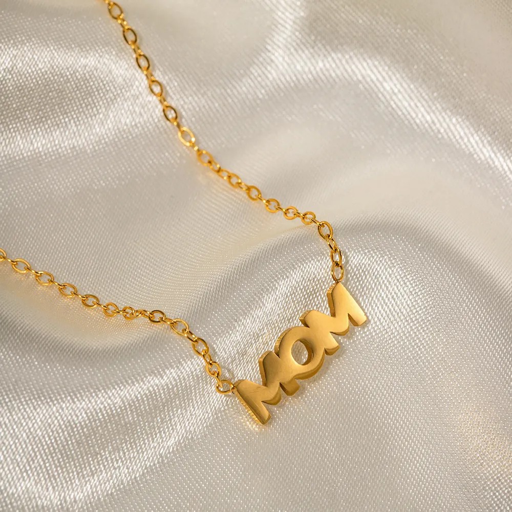 INS Style MAMA Simple Style Letter Stainless Steel Plating Hollow Out Inlay Zircon 18K Gold Plated Necklace_colorza_4