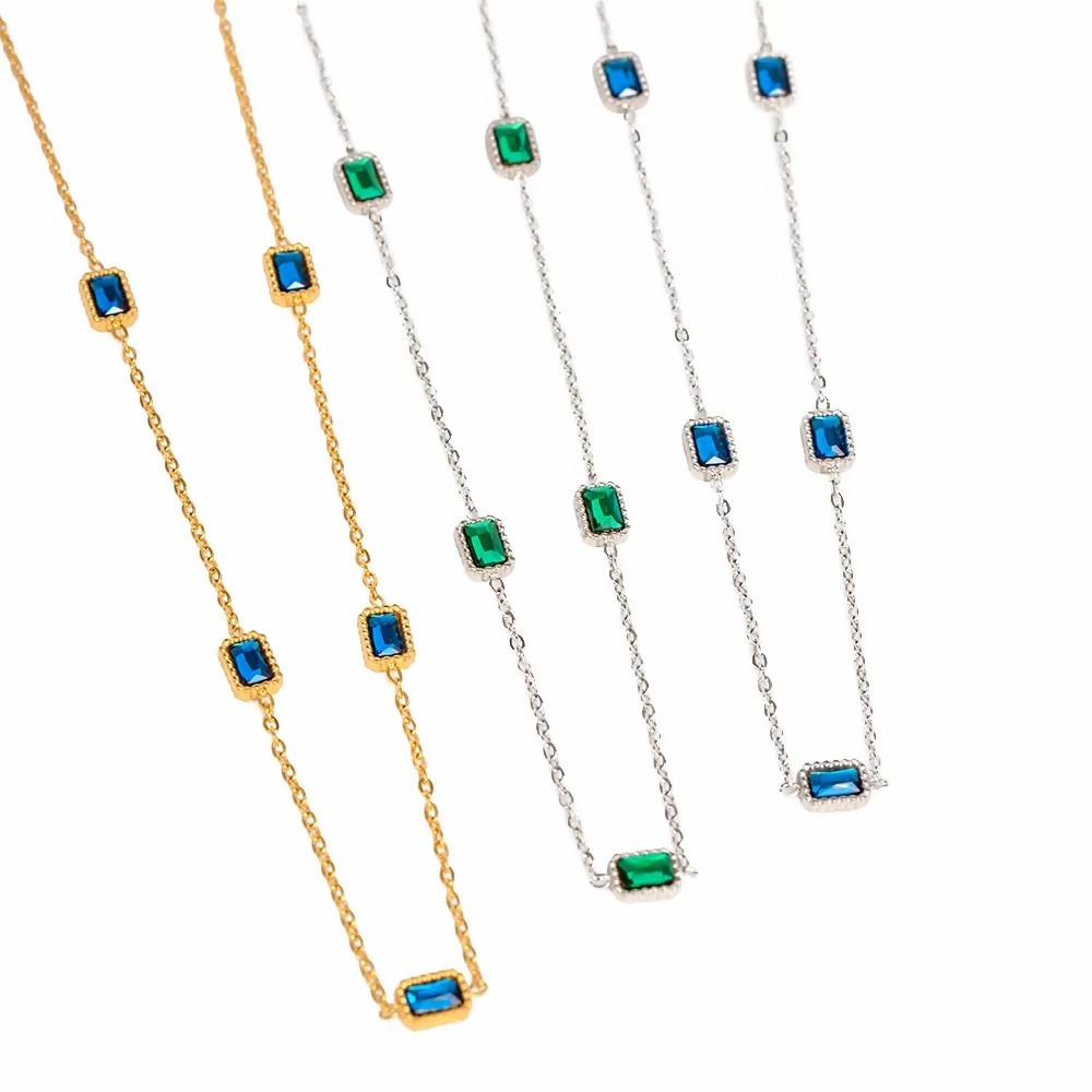 INS Style Simple Style Rectangle Stainless Steel Plating Inlay Zircon Gold Plated Long Necklace Necklace_colorza_1