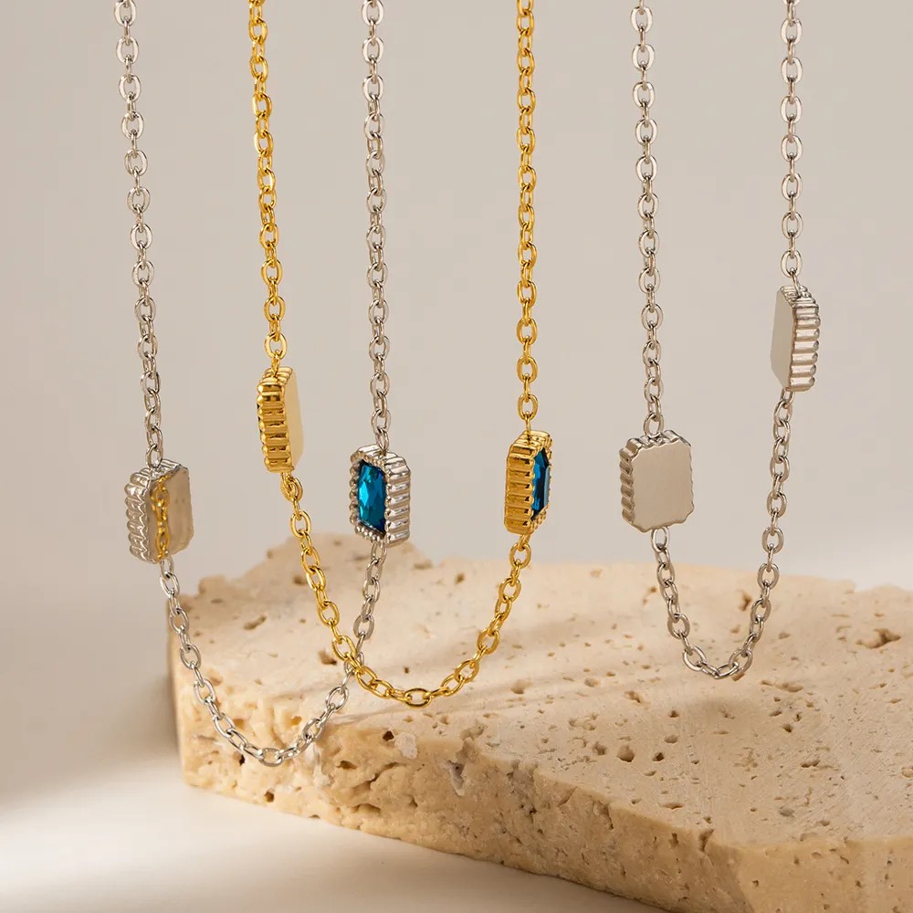 INS Style Simple Style Rectangle Stainless Steel Plating Inlay Zircon Gold Plated Long Necklace Necklace_colorza_2
