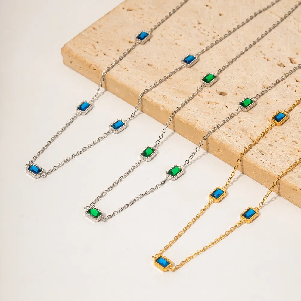 INS Style Simple Style Rectangle Stainless Steel Plating Inlay Zircon Gold Plated Long Necklace Necklace_colorza_3