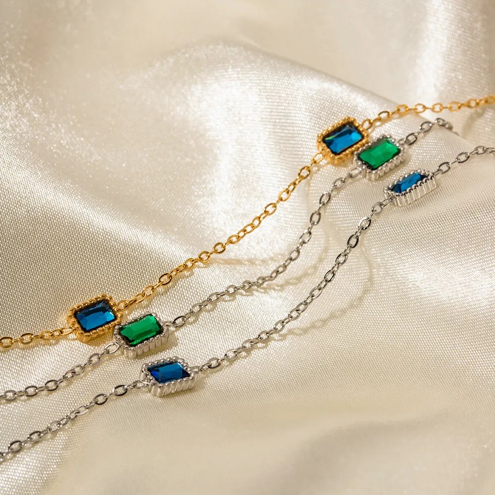 INS Style Simple Style Rectangle Stainless Steel Plating Inlay Zircon Gold Plated Long Necklace Necklace_colorza_4