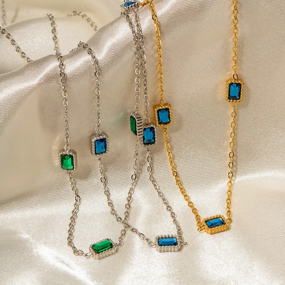 INS Style Simple Style Rectangle Stainless Steel Plating Inlay Zircon Gold Plated Long Necklace Necklace_colorza_5