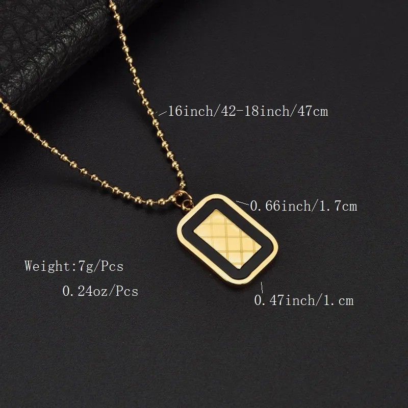 Elegant Retro Rectangle Titanium Steel Plating Inlay Shell 18K Gold Plated Pendant Necklace Long Necklace_colorza_1