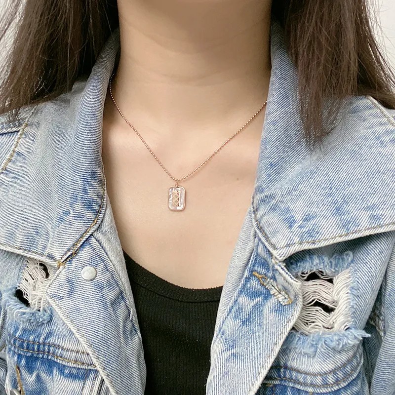 Elegant Retro Rectangle Titanium Steel Plating Inlay Shell 18K Gold Plated Pendant Necklace Long Necklace_colorza_2