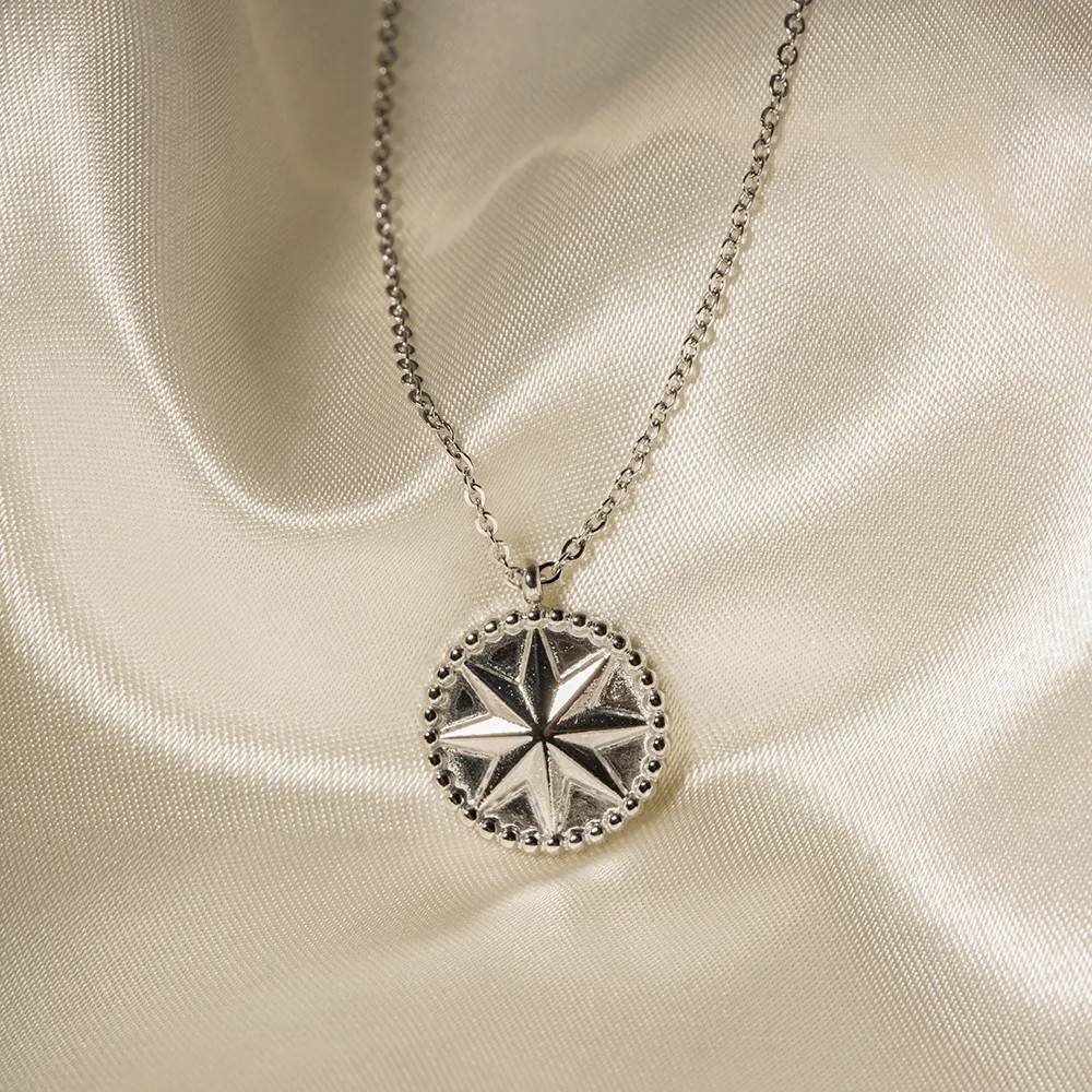 INS Style Simple Style Round Star Stainless Steel Plating Pendant Necklace_colorza_4