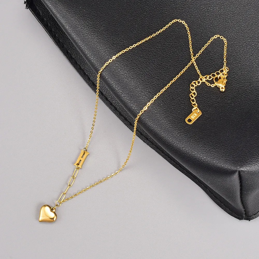 Casual Simple Style Heart Shape Titanium Steel Plating 18K Gold Plated Pendant Necklace Long Necklace_colorza_3
