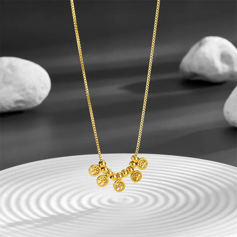 INS Style Casual Tree Butterfly Daisy Titanium Steel Plating 18K Gold Plated Pendant Necklace_colorza_4