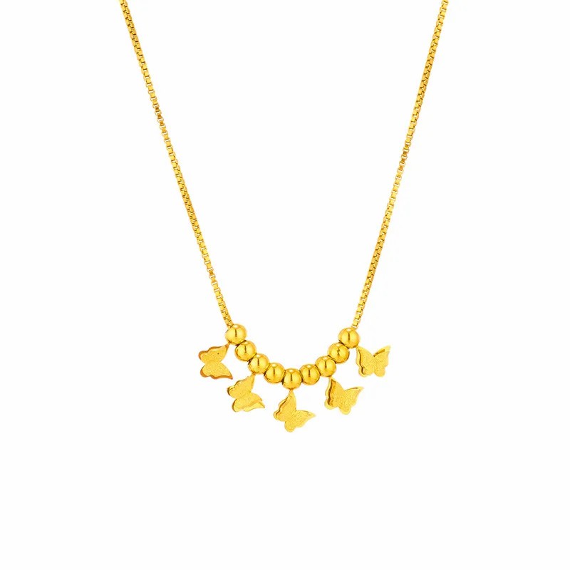 INS Style Casual Tree Butterfly Daisy Titanium Steel Plating 18K Gold Plated Pendant Necklace_colorza_6