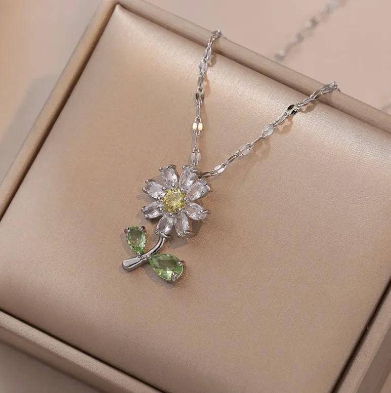 Basic Modern Style Flower Titanium Steel Plating Inlay Zircon Pendant Necklace_colorza_1