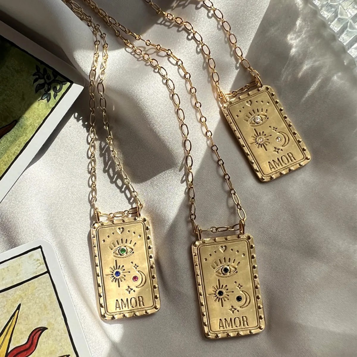 Casual Retro Star Moon Eye Stainless Steel Plating Inlay Zircon 18K Gold Plated Pendant Necklace_colorza_4