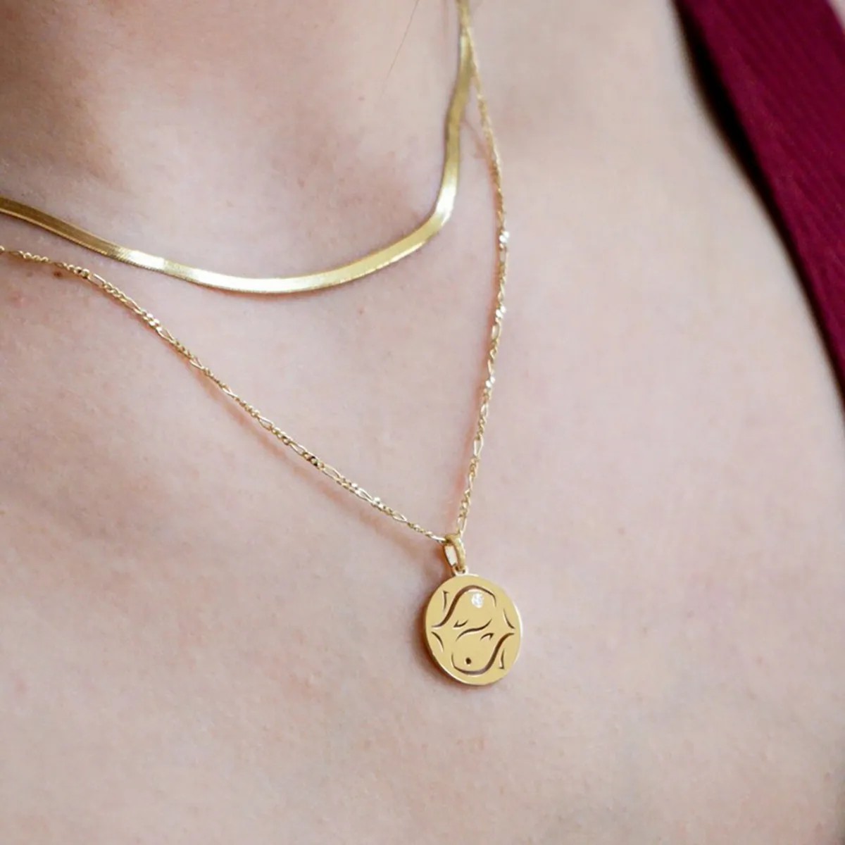 Casual Retro Constellation Stainless Steel Plating Hollow Out Inlay Zircon 18K Gold Plated Pendant Necklace_colorza_3