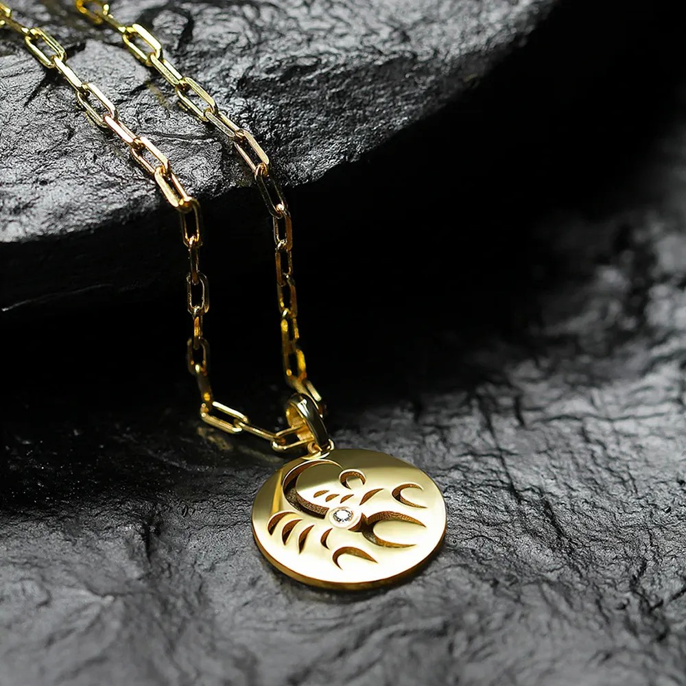Casual Retro Constellation Stainless Steel Plating Hollow Out Inlay Zircon 18K Gold Plated Pendant Necklace_colorza_4