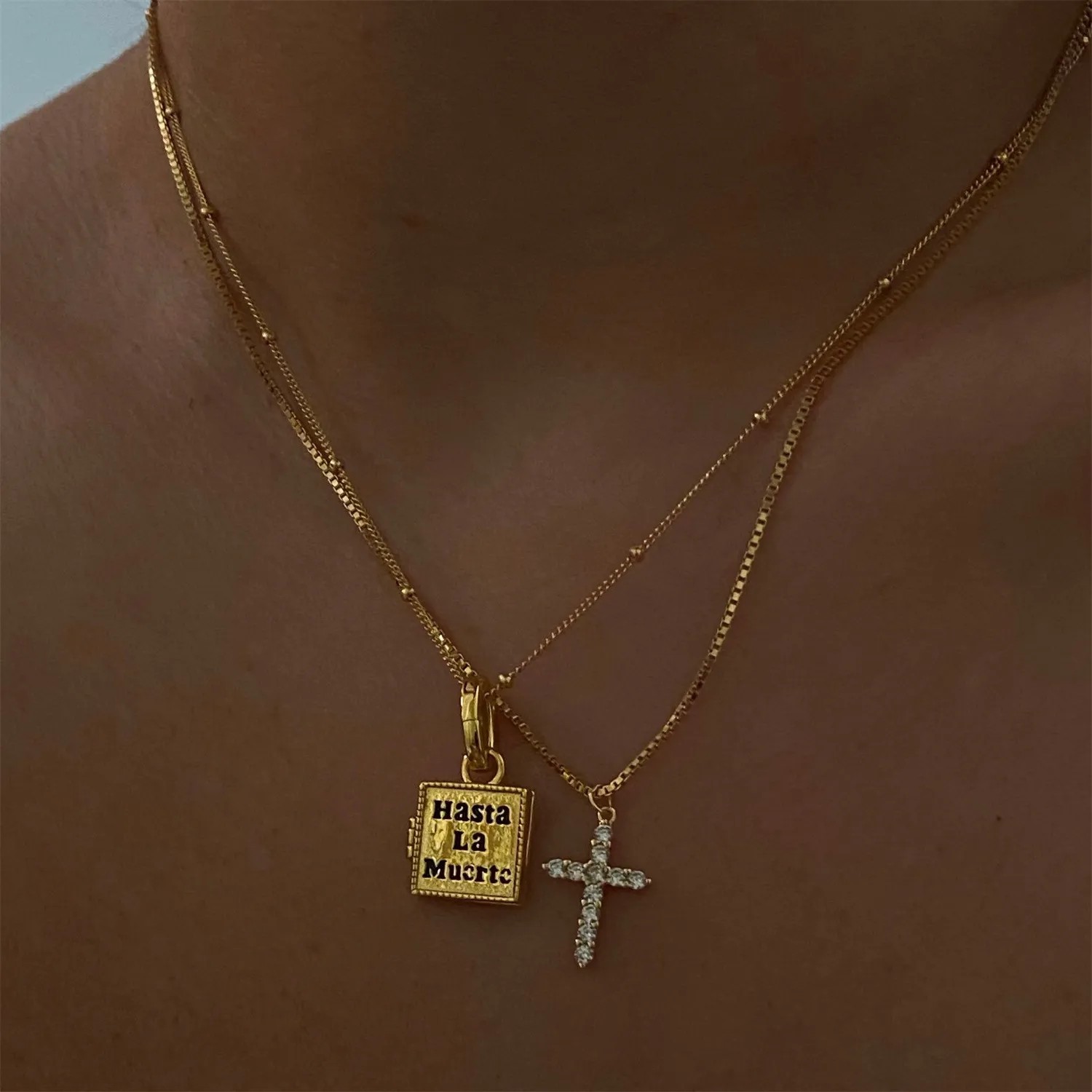 Retro Simple Style Cross Stainless Steel Plating Inlay Zircon 18K Gold Plated Pendant Necklace_colorza_2