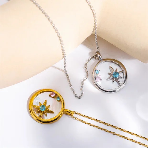 Artistic Star Stainless Steel Polishing Zircon 18K Gold Plated Pendant Necklace_colorza_1