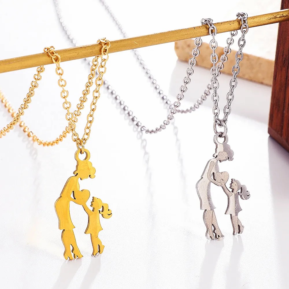 MAMA Simple Style Portrait Heart Shape Stainless Steel Plating 14K Gold Plated Pendant Necklace_colorza_2