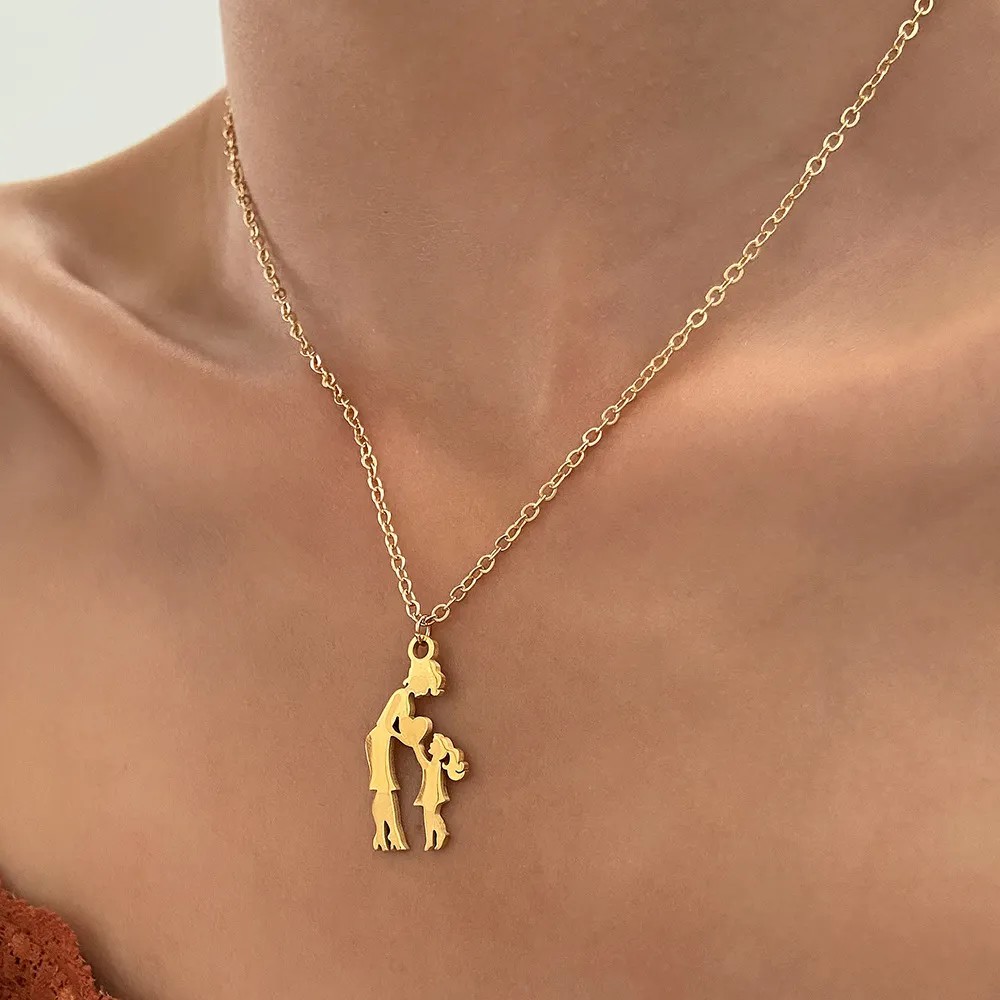 MAMA Simple Style Portrait Heart Shape Stainless Steel Plating 14K Gold Plated Pendant Necklace_colorza_3