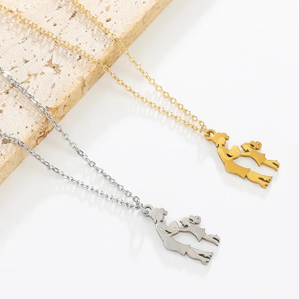 MAMA Simple Style Portrait Heart Shape Stainless Steel Plating 14K Gold Plated Pendant Necklace_colorza_4