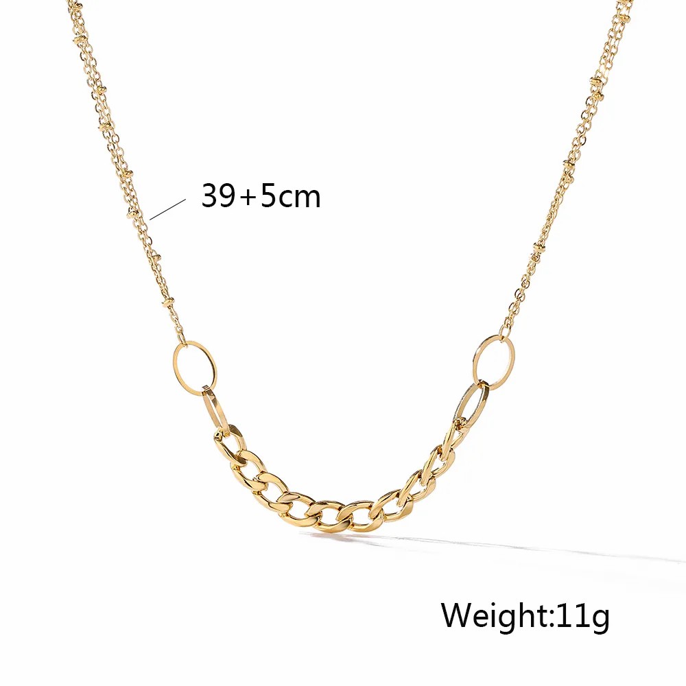 Modern Style Tree Feather Titanium Steel Plating 18K Gold Plated Layered Necklaces_colorza_1