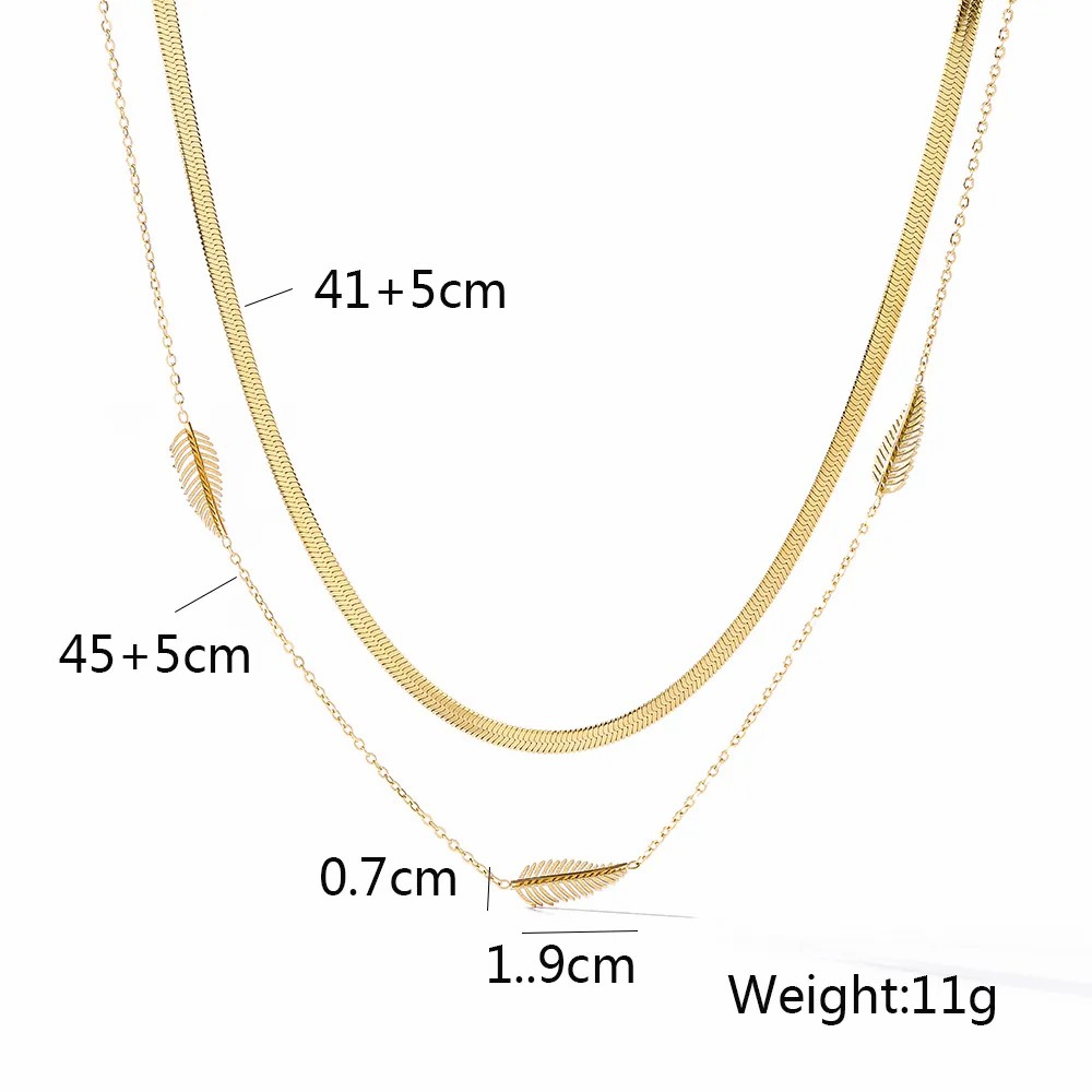 Modern Style Tree Feather Titanium Steel Plating 18K Gold Plated Layered Necklaces_colorza_3