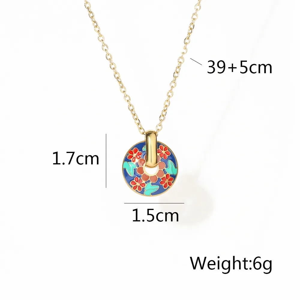 Elegant Flower Titanium Steel Enamel Plating 18K Gold Plated Pendant Necklace_colorza_1