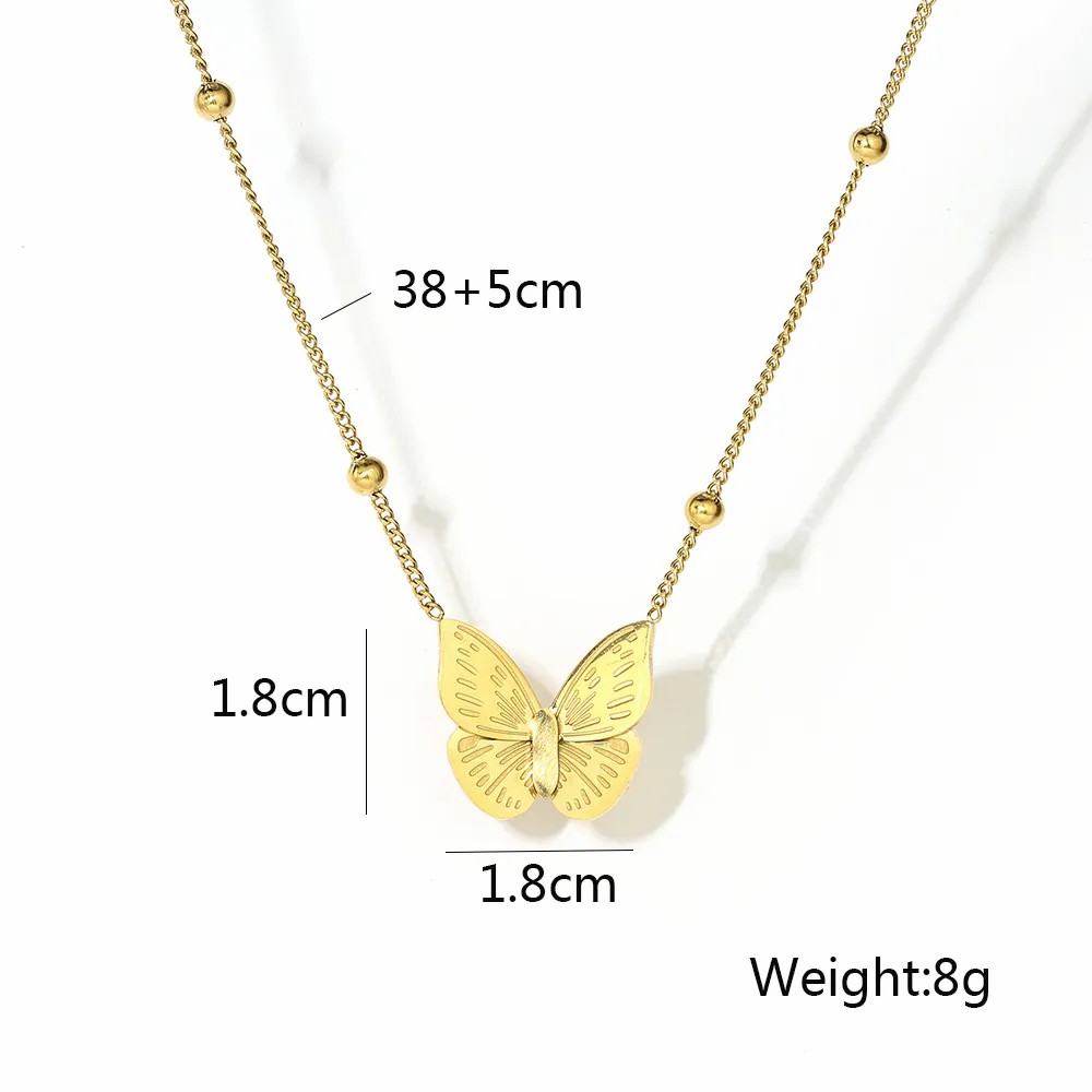 Modern Style Oval Butterfly Titanium Steel Plating 18K Gold Plated Pendant Necklace_colorza_2