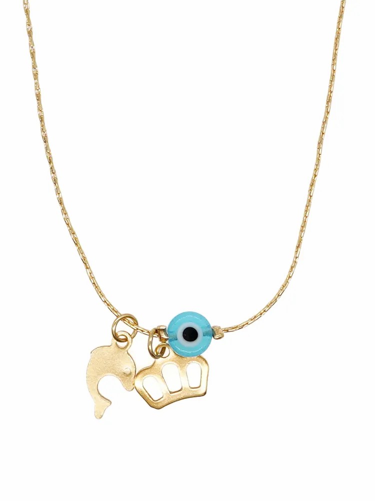 Simple Style Moon Crown Eye Stainless Steel Inlay Glass Necklace_colorza_1