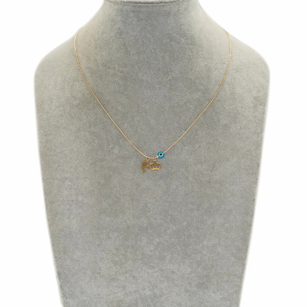 Simple Style Moon Crown Eye Stainless Steel Inlay Glass Necklace_colorza_3