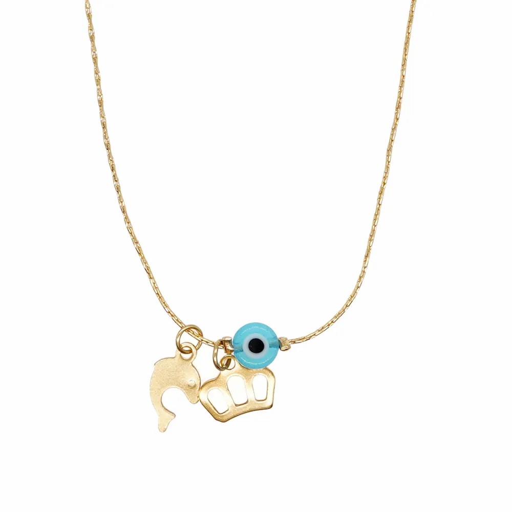 Simple Style Moon Crown Eye Stainless Steel Inlay Glass Necklace_colorza_4