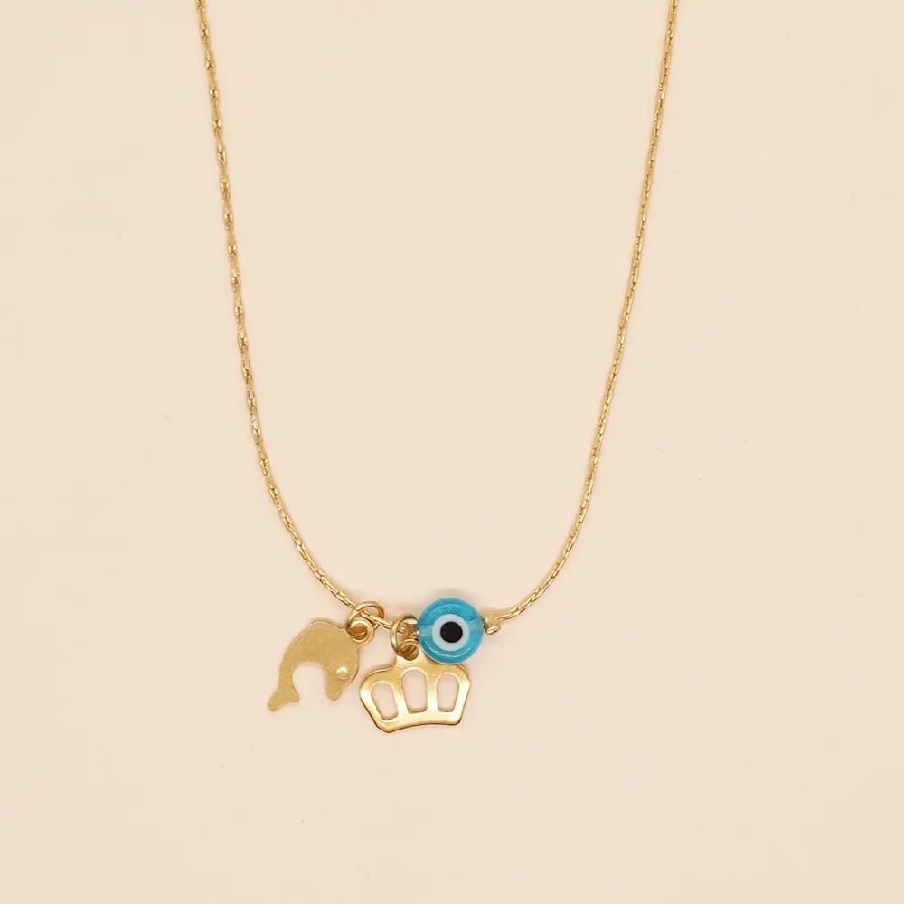 Simple Style Moon Crown Eye Stainless Steel Inlay Glass Necklace_colorza_5