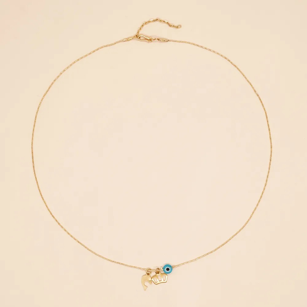 Simple Style Moon Crown Eye Stainless Steel Inlay Glass Necklace_colorza_6